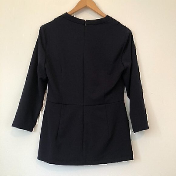 NEW NWT PRESTON YORK Solid Navy Blue Bow 3/4 Sleeve Polyester Blouse Top Small - Picture 8 of 9